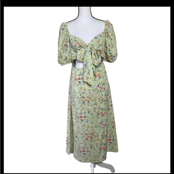 green emerald velvet dress CIDER Woven Floral & Fruit Ruffle Hem Knotted Layered Mini Dress: Black, XS  at Amazon Women's Clothing store